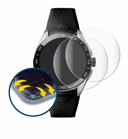 Image de l'appareil TAG Heuer Connected Calibre E5 (45 mm) avec une grande variété de protections d'écran.