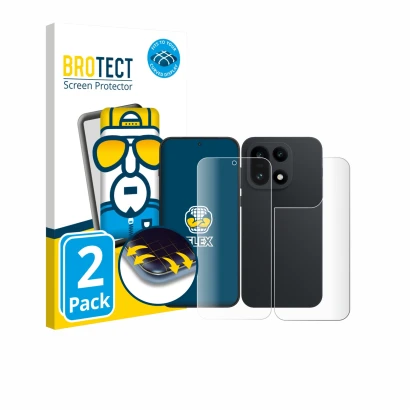 Face avant d’un emballage produit avec le logo de la marque BROTECT. À côté, l’appareil OnePlus 15 (Avant+Arrière) est représe