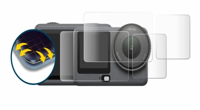 Image de l'appareil DJI Osmo Action 6 avec une grande variété de protections d'écran.