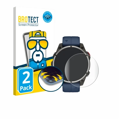 Face avant d’un emballage produit avec le logo de la marque BROTECT. À côté, l’appareil Garmin quatix 8 Pro (47 mm) est représ