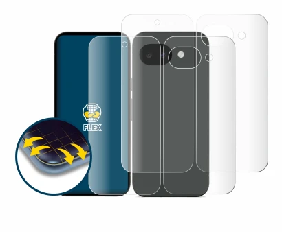 Image de l'appareil Google Pixel 10a (Avant+Arrière) avec une grande variété de protections d'écran.