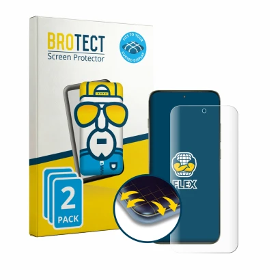 Face avant d’un emballage produit avec le logo de la marque BROTECT. À côté, l’appareil Motorola Edge 70 Pro est représenté av