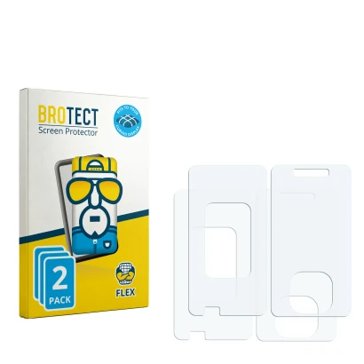 Face avant d’un emballage produit avec le logo de la marque BROTECT. À côté se trouve la protection d’écran correspondante.