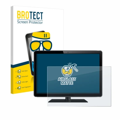 Face avant d’un emballage produit avec le logo de la marque BROTECT. À côté, l’appareil est représenté avec la protection d’éc