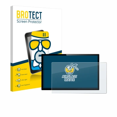 Face avant d’un emballage produit avec le logo de la marque BROTECT. À côté, l’appareil est représenté avec la protection d’éc