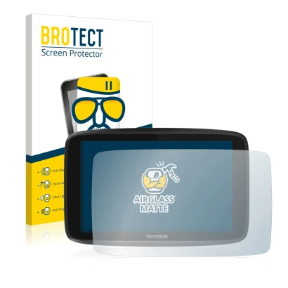 Face avant d’un emballage produit avec le logo de la marque BROTECT. À côté, l’appareil TomTom GO 6250 est représenté avec la