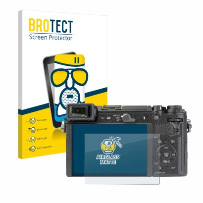 Face avant d’un emballage produit avec le logo de la marque BROTECT. À côté, l’appareil Panasonic Lumix DC-GX9 est représenté 