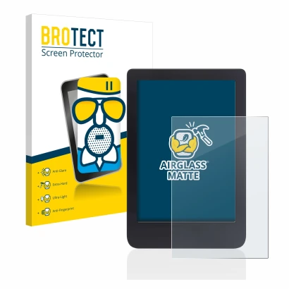 Face avant d’un emballage produit avec le logo de la marque BROTECT. À côté, l’appareil Tolino Shine 3 est représenté avec la 