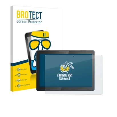 Face avant d’un emballage produit avec le logo de la marque BROTECT. À côté, l’appareil Lenovo Tab M10 TB-X605F est représenté