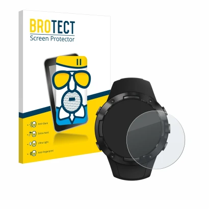Face avant d’un emballage produit avec le logo de la marque BROTECT. À côté, l’appareil Suunto 5 est représenté avec la protec