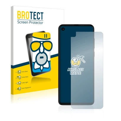 Face avant d’un emballage produit avec le logo de la marque BROTECT. À côté, l’appareil Motorola One Action est représenté ave