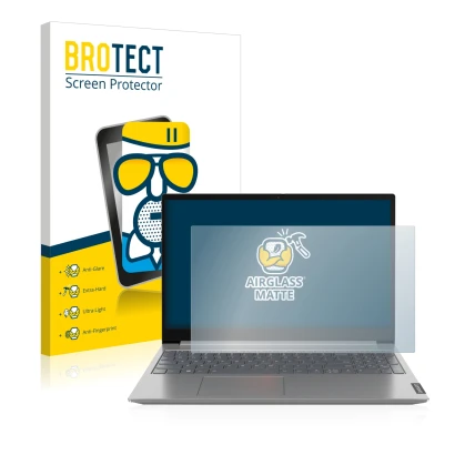 Face avant d’un emballage produit avec le logo de la marque BROTECT. À côté, l’appareil Lenovo ThinkBook 14" est représenté av