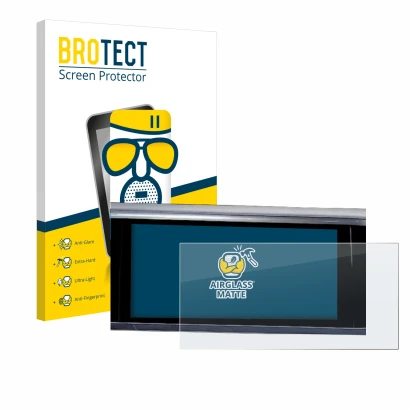 Face avant d’un emballage produit avec le logo de la marque BROTECT. À côté, l’appareil Audi A6 2018 MMI Navigation Plus 10.1"