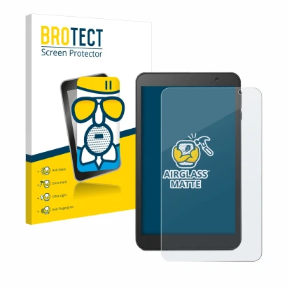 Face avant d’un emballage produit avec le logo de la marque BROTECT. À côté, l’appareil Vankyo MatrixPad S8 est représenté ave