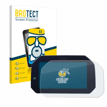 Face avant d’un emballage produit avec le logo de la marque BROTECT. À côté, l’appareil BMW S 1000 XR 2020 Connectivity TFT 6.