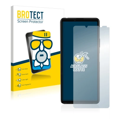 Face avant d’un emballage produit avec le logo de la marque BROTECT. À côté, l’appareil Sony Xperia 10 III est représenté avec