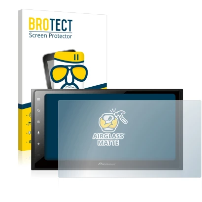 Face avant d’un emballage produit avec le logo de la marque BROTECT. À côté, l’appareil Pioneer SPH-DA250DAB est représenté av