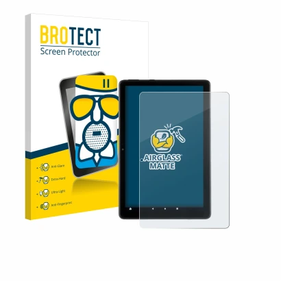 Face avant d’un emballage produit avec le logo de la marque BROTECT. À côté, l’appareil Amazon Fire HD 10 2021 (11ème Gen.) es