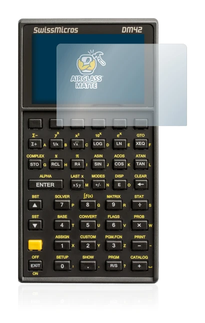 Image de l'appareil SwissMicros DM42 avec une grande variété de protections d'écran.
