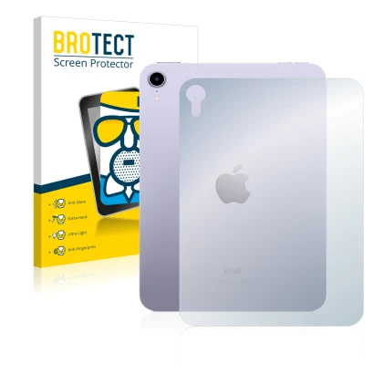 Face avant d’un emballage produit avec le logo de la marque BROTECT. À côté, l’appareil Apple iPad Mini 6 WiFi 2021 (6ème gén,