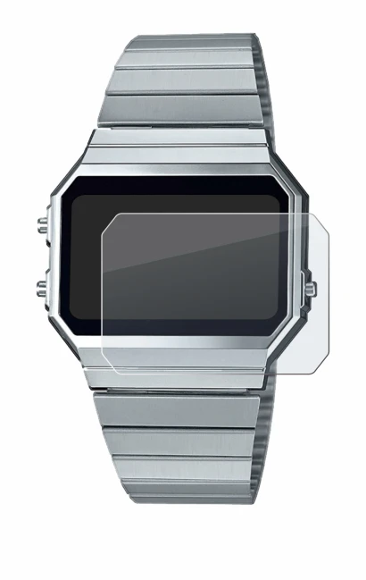 Image de l'appareil Casio A700WE avec une grande variété de protections d'écran.