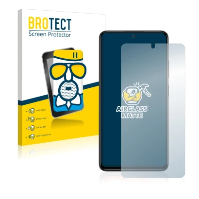 Face avant d’un emballage produit avec le logo de la marque BROTECT. À côté, l’appareil Xiaomi Redmi Note 11 Pro est représent