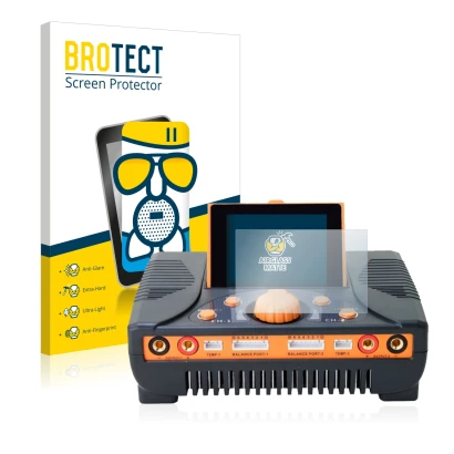 Face avant d’un emballage produit avec le logo de la marque BROTECT. À côté, l’appareil Junsi iCharger 406 Duo est représenté 