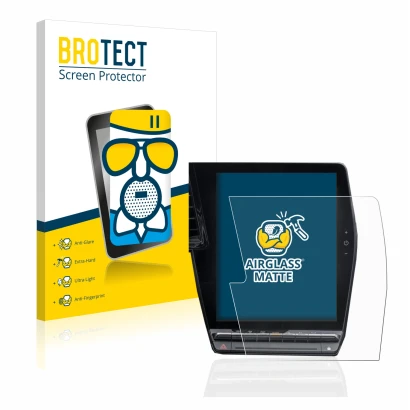 Face avant d’un emballage produit avec le logo de la marque BROTECT. À côté, l’appareil Renault Megane E-Tech openR Link 12