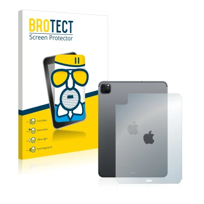 Face avant d’un emballage produit avec le logo de la marque BROTECT. À côté, l’appareil Apple iPad Pro 11" 2022 (Arrière, 4ème