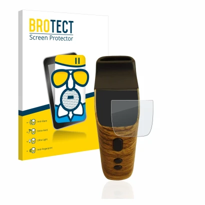 Face avant d’un emballage produit avec le logo de la marque BROTECT. À côté, l’appareil Wolkenkraft FENiX Mini Vaporizer est r