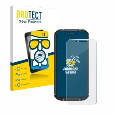 Face avant d’un emballage produit avec le logo de la marque BROTECT. À côté, l’appareil Oukitel WP18 est représenté avec la pr