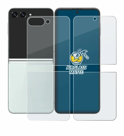 Image de l'appareil Samsung Galaxy Z Flip 5 (Avant+Arrière) avec une grande variété de protections d'écran.