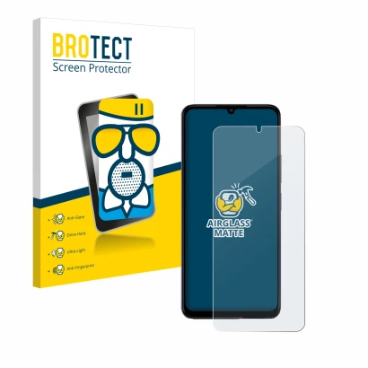 Face avant d’un emballage produit avec le logo de la marque BROTECT. À côté, l’appareil Xiaomi Poco C65 est représenté avec la