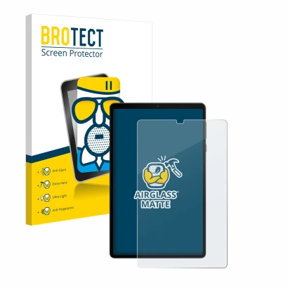 Face avant d’un emballage produit avec le logo de la marque BROTECT. À côté, l’appareil Lenovo Legion Tab est représenté avec 