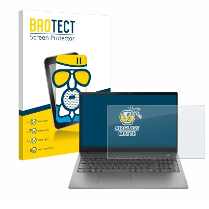 Face avant d’un emballage produit avec le logo de la marque BROTECT. À côté, l’appareil Lenovo ThinkBook 15 Gen 4 est représen