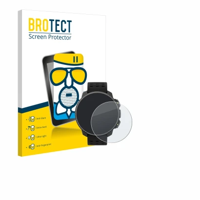 Face avant d’un emballage produit avec le logo de la marque BROTECT. À côté, l’appareil Suunto Vertical Solar est représenté a