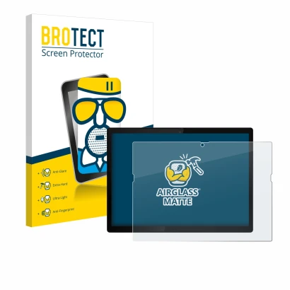 Face avant d’un emballage produit avec le logo de la marque BROTECT. À côté, l’appareil Lenovo ThinkPad X12 Detachable Gen 2 e