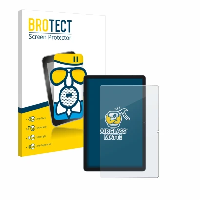 Face avant d’un emballage produit avec le logo de la marque BROTECT. À côté, l’appareil Blackview Tab 80 est représenté avec l