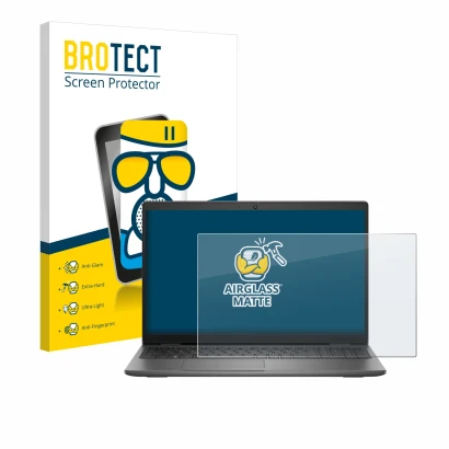 Face avant d’un emballage produit avec le logo de la marque BROTECT. À côté, l’appareil Dell Latitude 15 3540 est représenté a