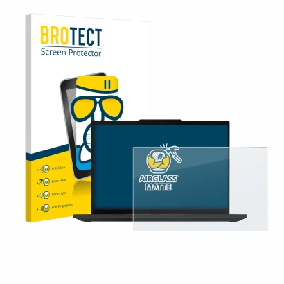 Face avant d’un emballage produit avec le logo de la marque BROTECT. À côté, l’appareil Lenovo ThinkPad P14s Gen 5 14" est rep