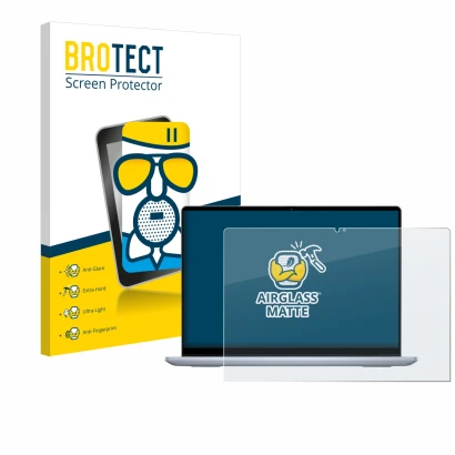 Face avant d’un emballage produit avec le logo de la marque BROTECT. À côté, l’appareil Dell Inspiron 14 7440 2-in-1 est repré