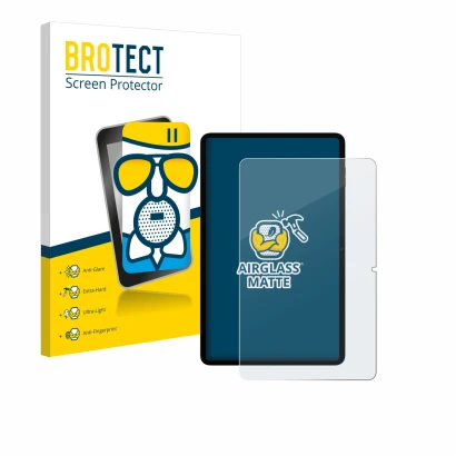 Face avant d’un emballage produit avec le logo de la marque BROTECT. À côté, l’appareil Blackview Tab 18 est représenté avec l