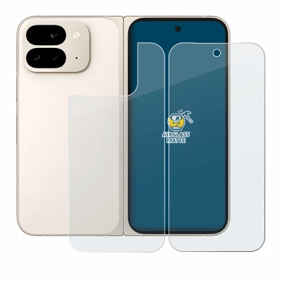 Image de l'appareil Google Pixel 9 Pro Fold (Avant+Arrière) avec une grande variété de protections d'écran.
