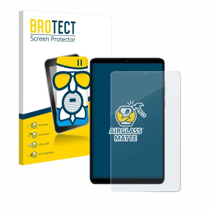 Face avant d’un emballage produit avec le logo de la marque BROTECT. À côté, l’appareil Xiaomi Redmi Pad SE 8.7 4G est représe