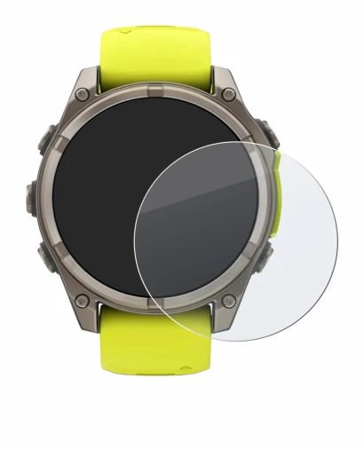Image de l'appareil Garmin Fenix 8 Solar (47 mm) avec une grande variété de protections d'écran.