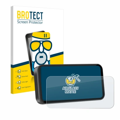 Face avant d’un emballage produit avec le logo de la marque BROTECT. À côté, l’appareil Carpuride W603D 6.3" est représenté av