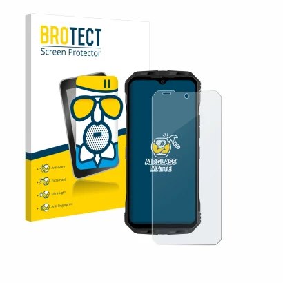 Face avant d’un emballage produit avec le logo de la marque BROTECT. À côté, l’appareil Doogee V Max Plus est représenté avec