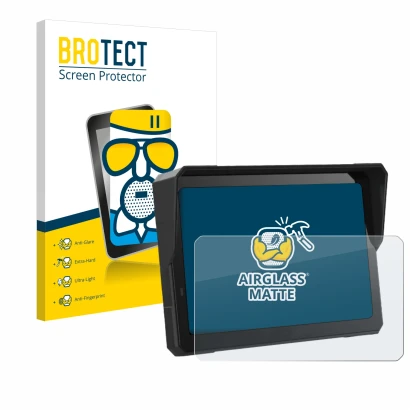 Face avant d’un emballage produit avec le logo de la marque BROTECT. À côté, l’appareil Carpuride W702 Pro 7" est représenté a