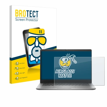 Face avant d’un emballage produit avec le logo de la marque BROTECT. À côté, l’appareil Dell Latitude 3340 Laptop 13.3" est re