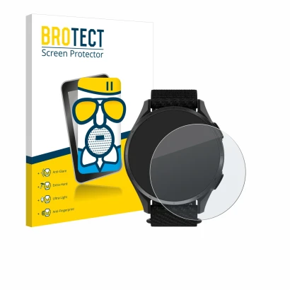 Face avant d’un emballage produit avec le logo de la marque BROTECT. À côté, l’appareil Garmin Approach S50 est représenté ave